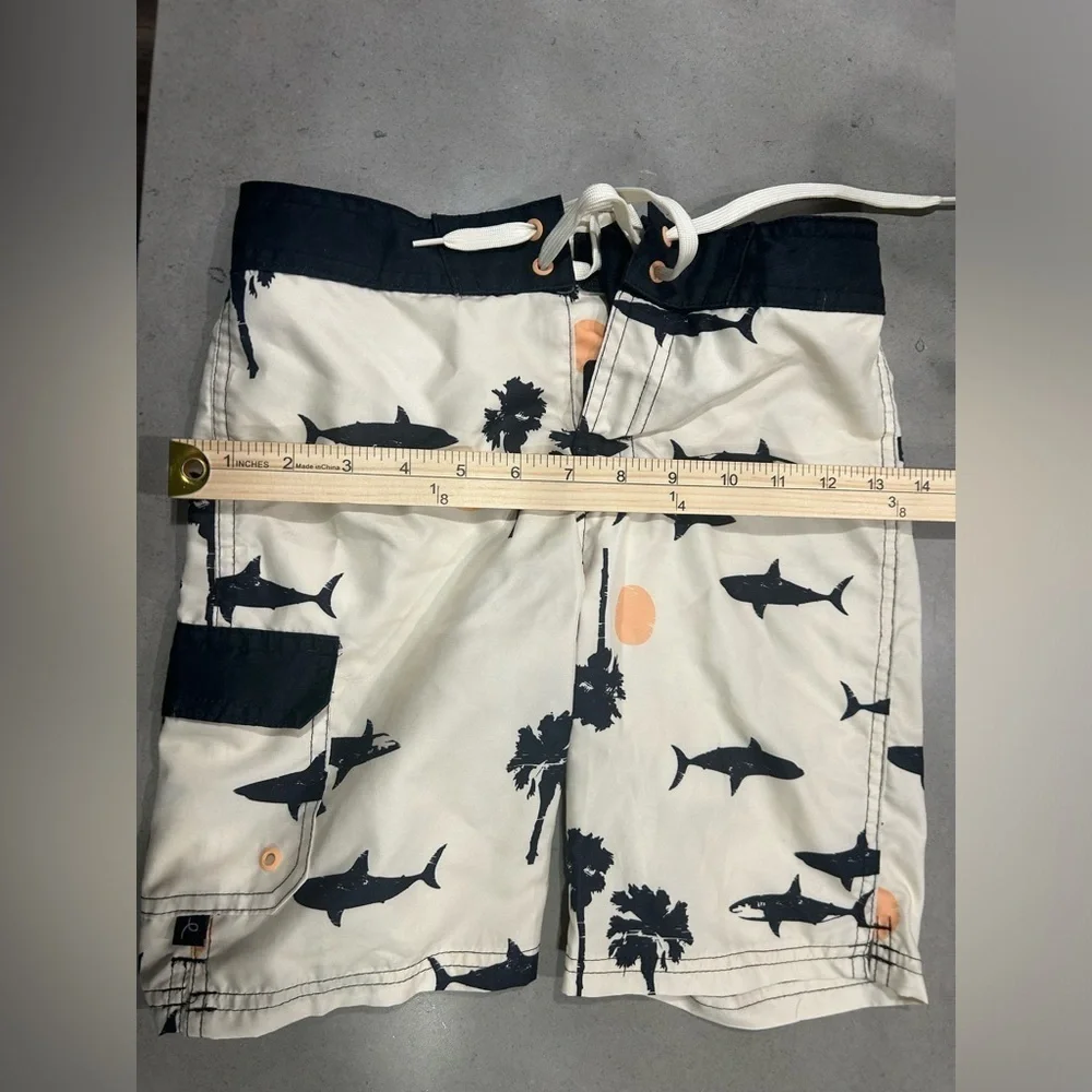 Art Class Boys Swim Trunks 7 Tan Black Sharks Lined